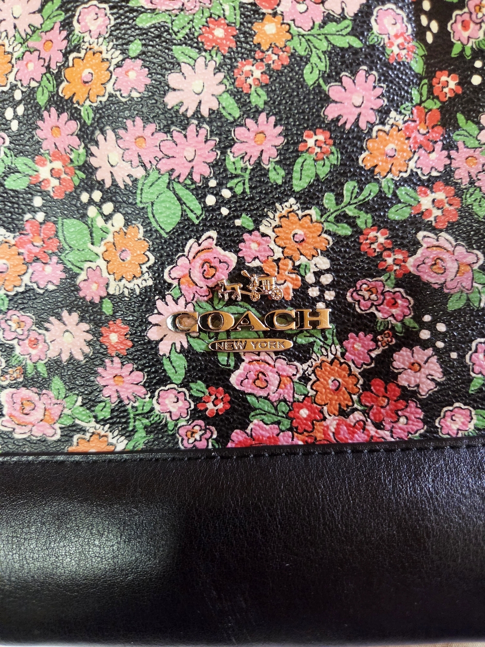 Coach Black Floral Dome Satchel with Pink & Green Bouquet - Picture 4 of 8
